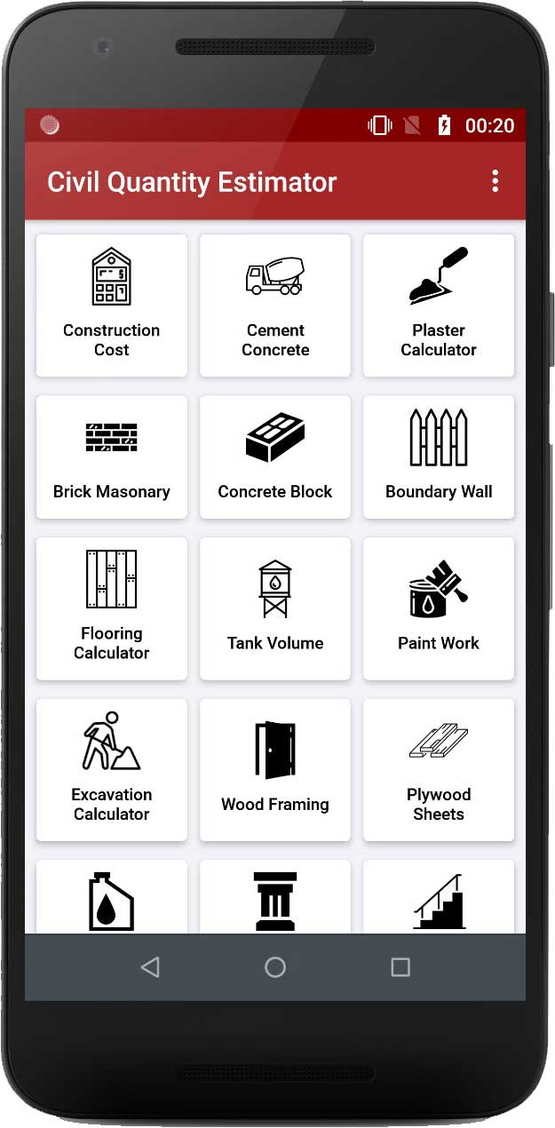 Civil Engineering Calculators, Online Material Test, Quantity and Cost Estimators